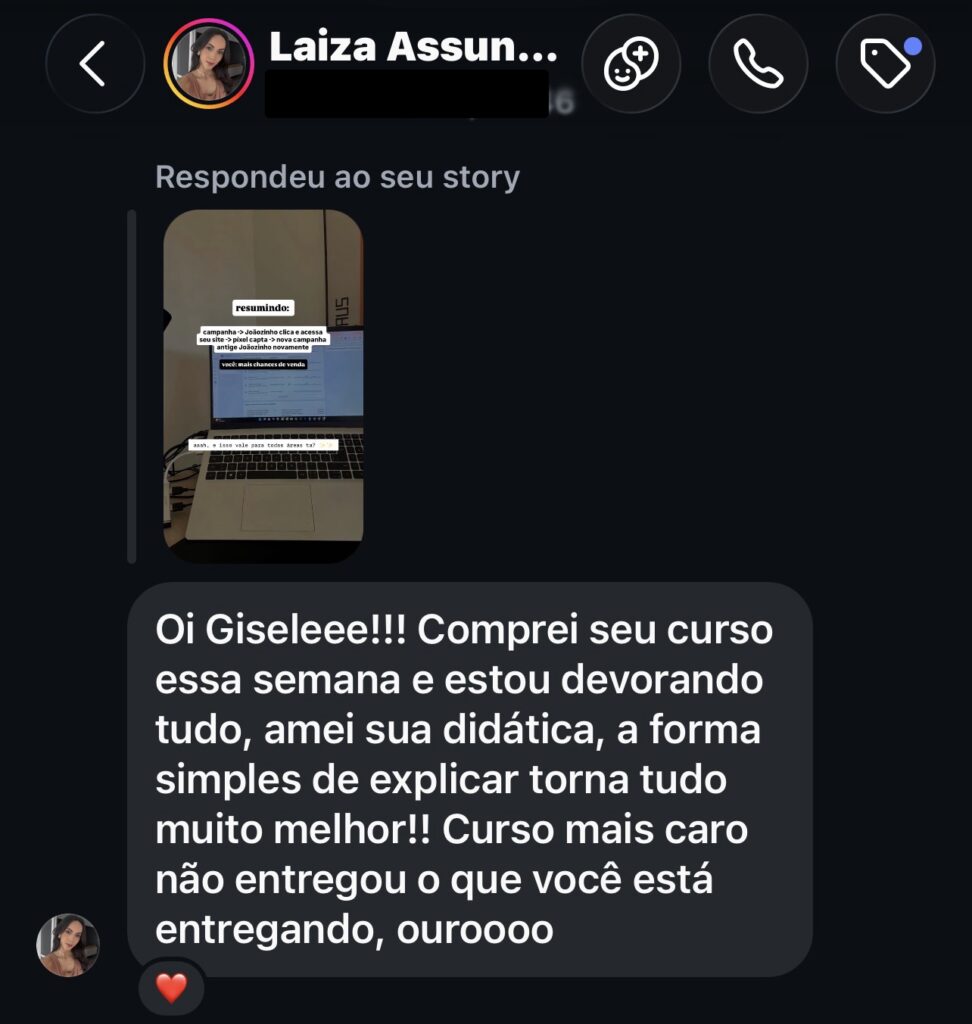 Depoimento de aluna elogiando a didática do curso