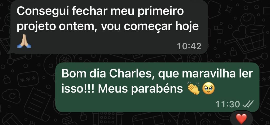 Depoimento de aluno que fechou o primeiro projeto de site